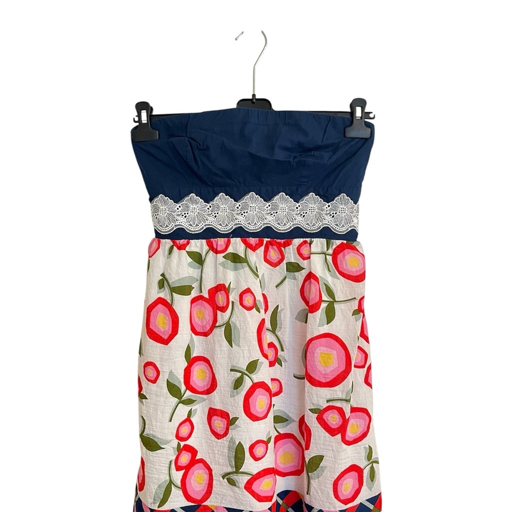 Floral Strapless Dress with Lace Detail